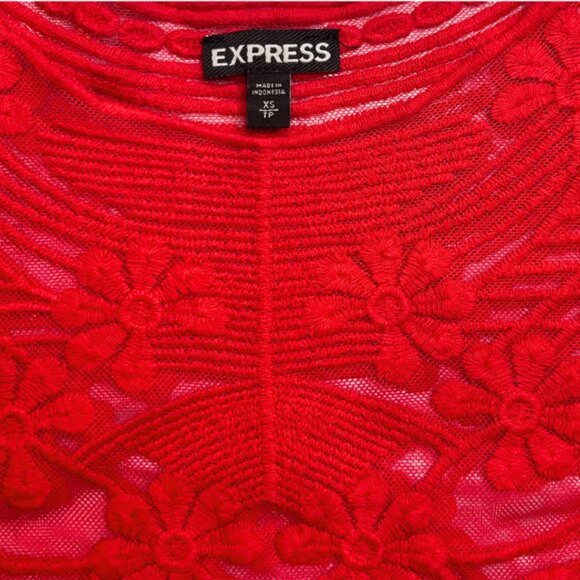 Express Embroidered Floral Sheer Lace Short Sleeve Top Red Size XS - Picture 6 of 9